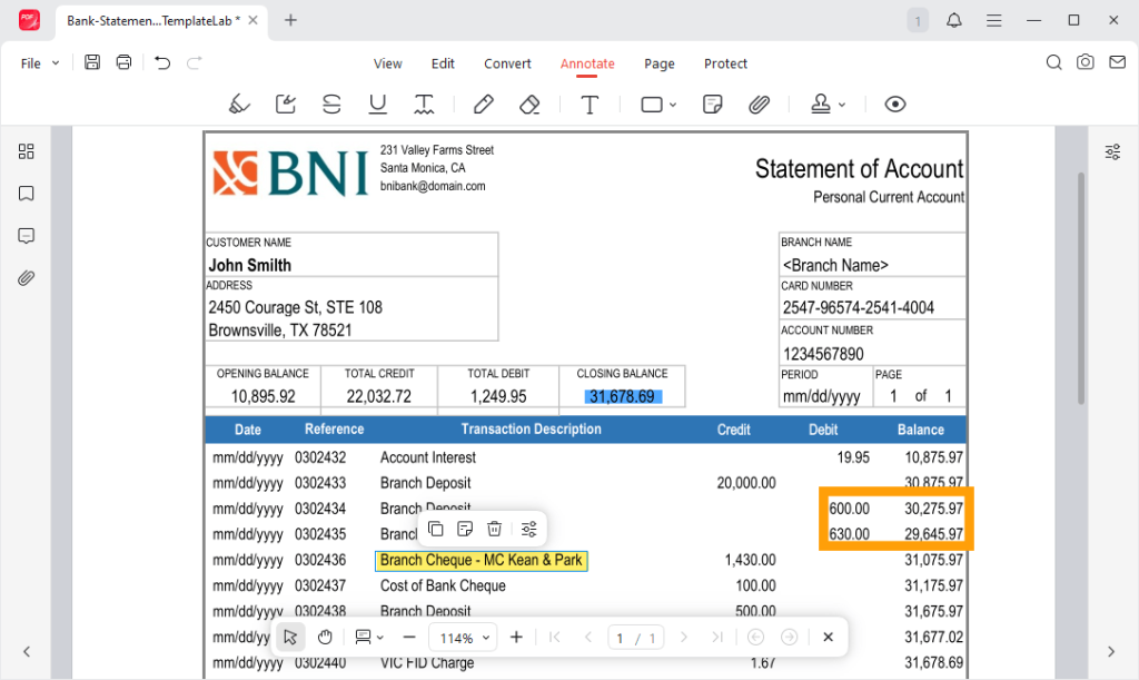 JOPDF Highlight Bank Statement