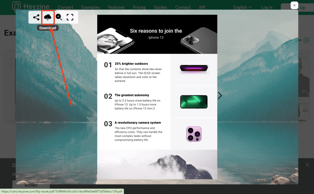 Click the download icon to download the flipbook in Heyzine