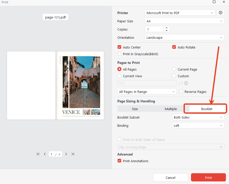 Print the flipbook PDF as a booklet in JOPDF