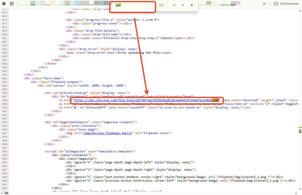 Find the URL like: https://cdnc.heyzine.com/files/uploaded/.../[long-id].pdf