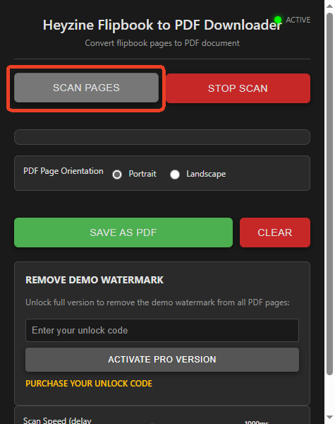 Click SCAN PAGES to scan all flipbook pages