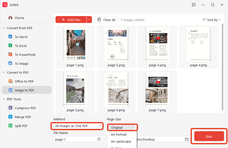 Select All Images as One PDF to combine all flipbook screenshots as one PDF in JOPDF