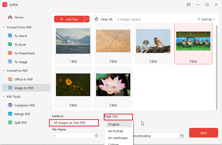 Select the All Images as One PDF option in JOPDF
