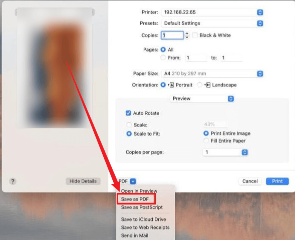 Click PDF and select Save as PDF in Preview to combine JPGs into one PDF