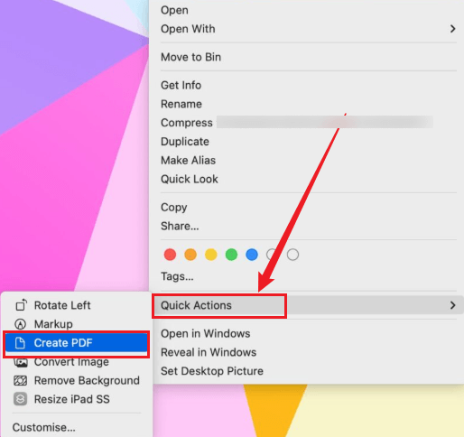 Move to Quick Actions and click Create PDF