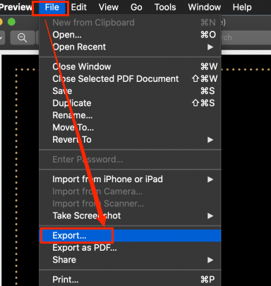 Click File and select Export in Preview