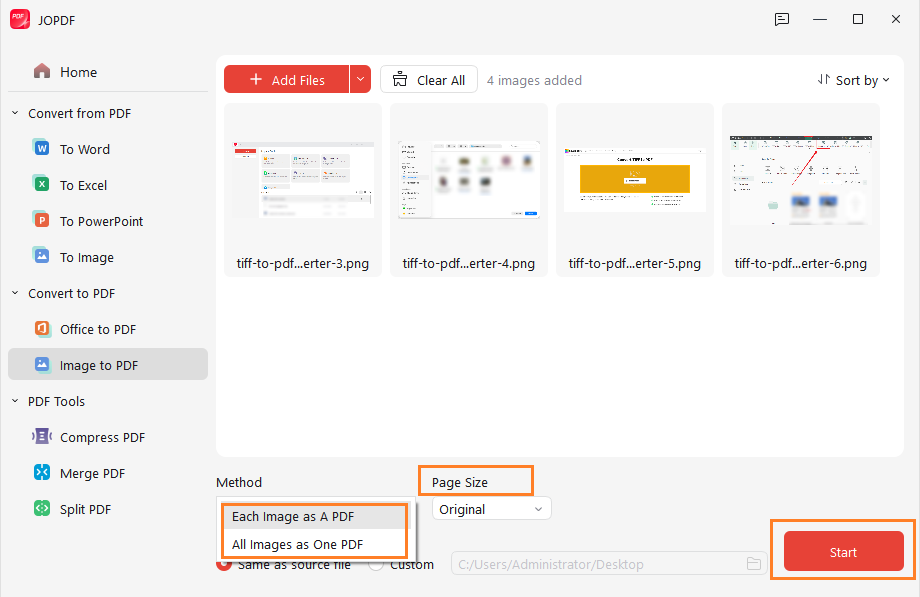 Customize the conversion settings in JOPDF