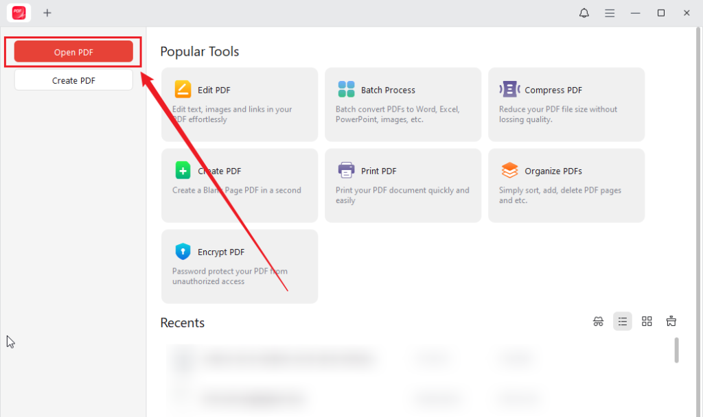 Click Open PDF to import the target PDF into JOPDF