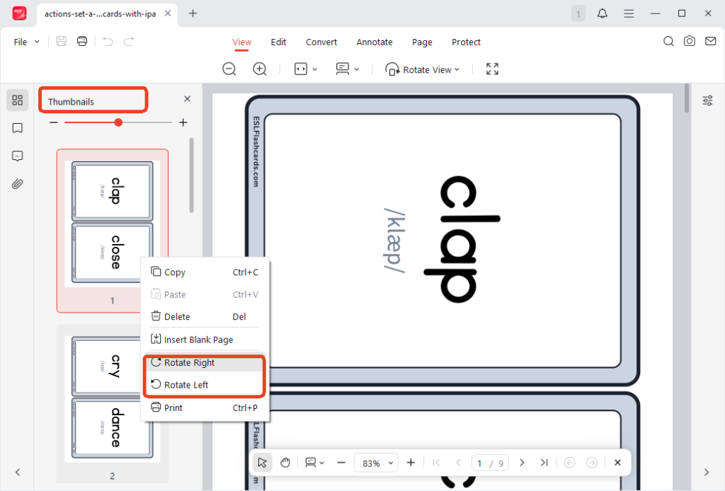 Right-click the target page and select the Rotate option in JOPDF