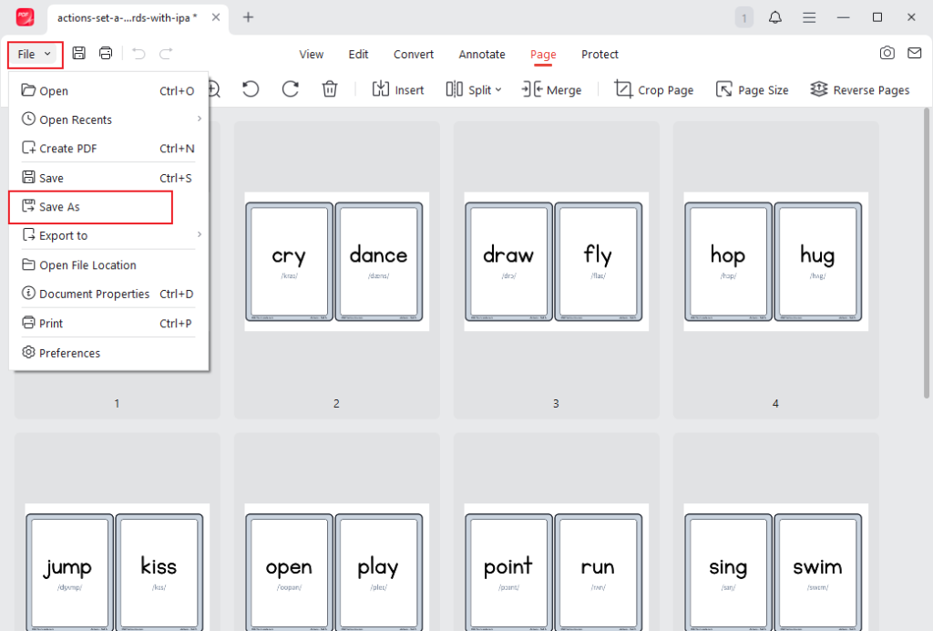 Click File and select Save As to create a new PDF file in JOPDF