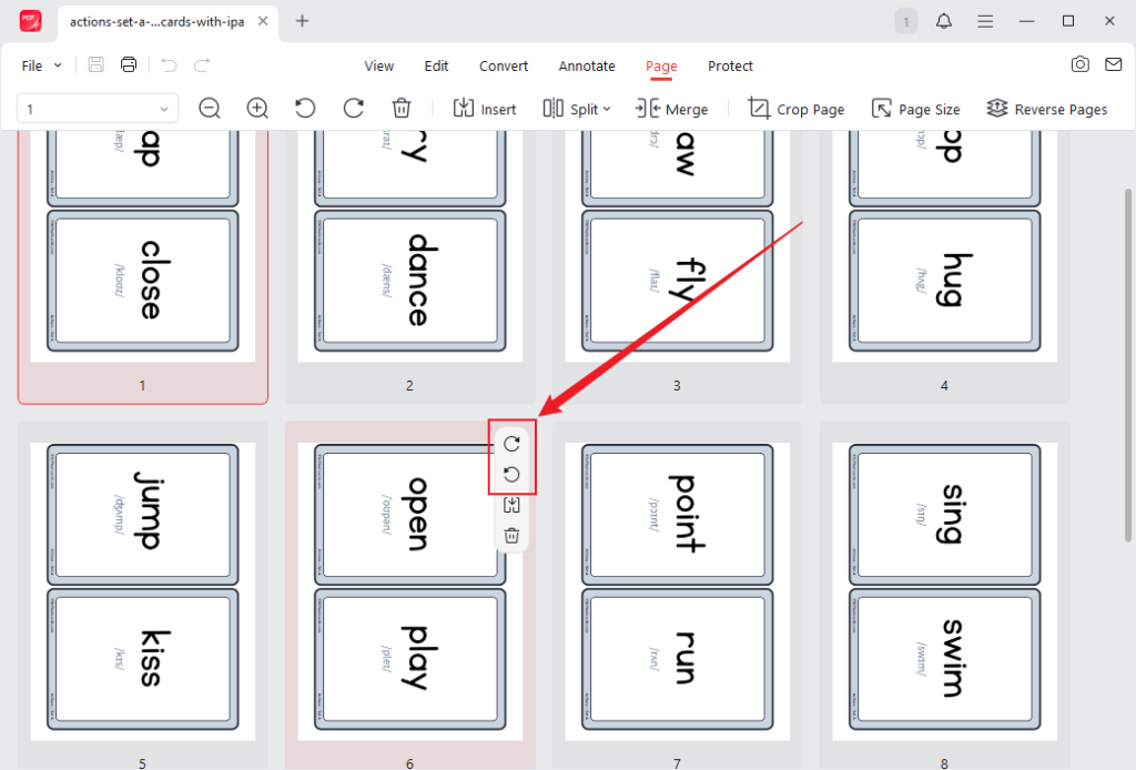 Move the cursor over the page and click the Rotate icon in JOPDF