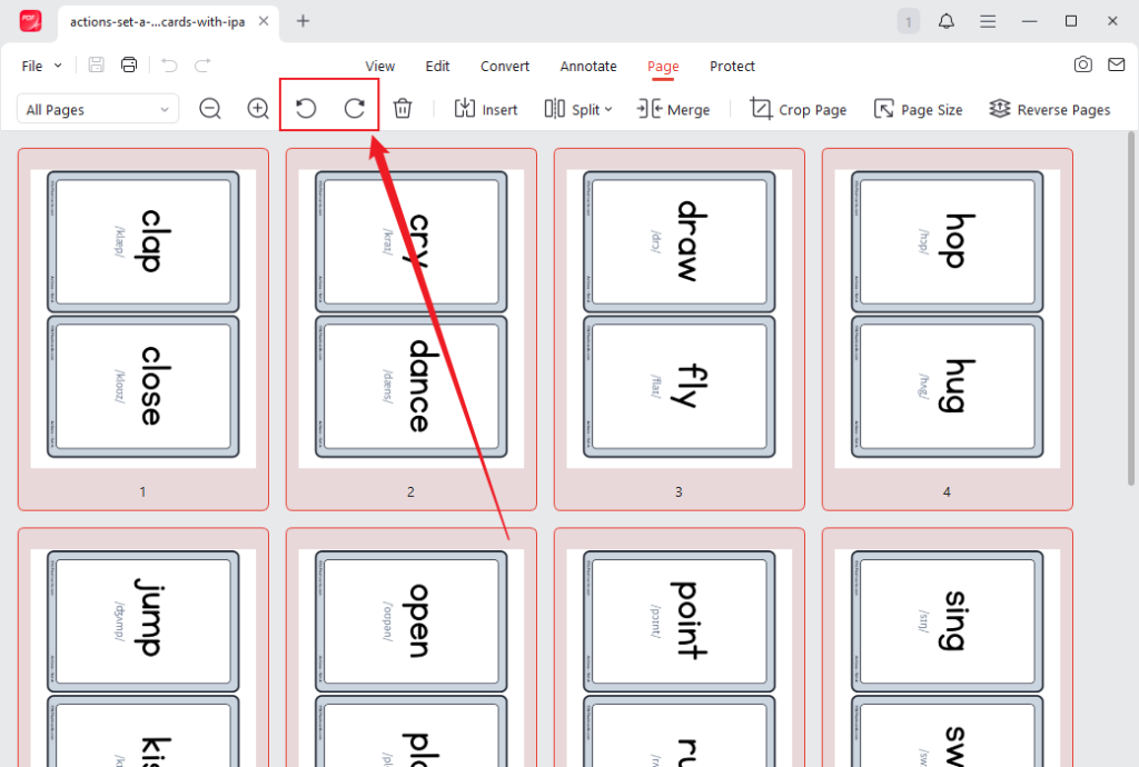 Select target pages and click the Rotate icon in JOPDF