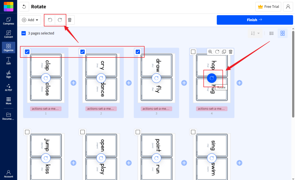 Click the rotate icon to rotate the PDF online with Smallpdf