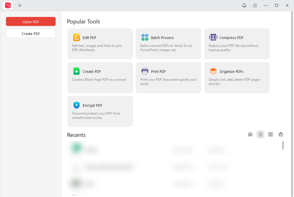Main interface of JOPDF