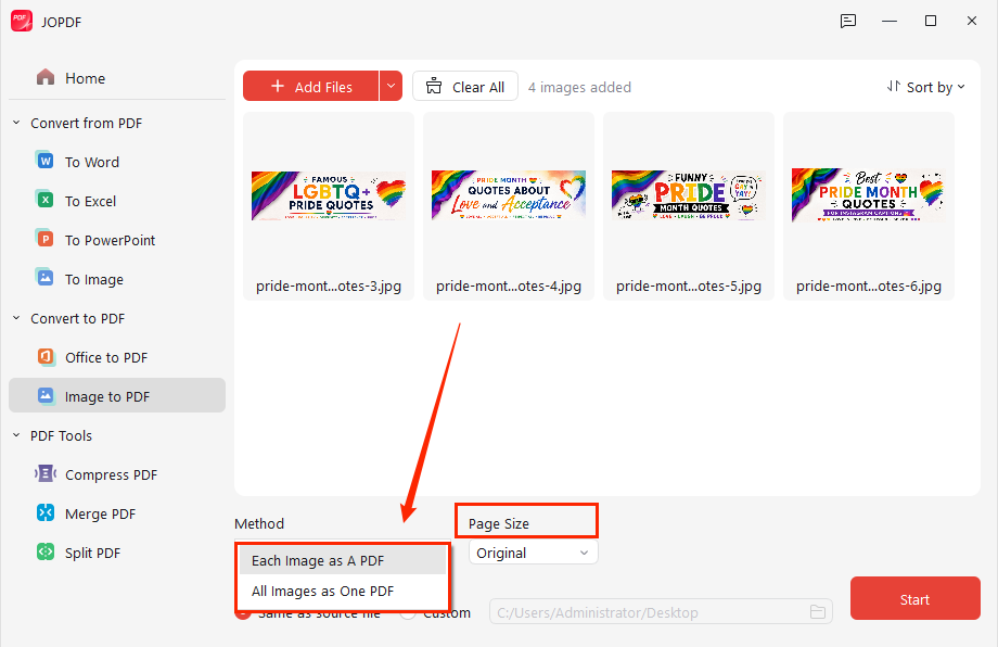 Batch convert JPG to PDF in JOPDF