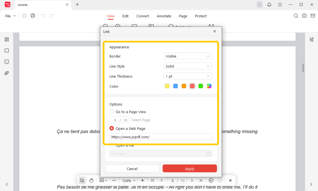 Edit a Link in JOPDF