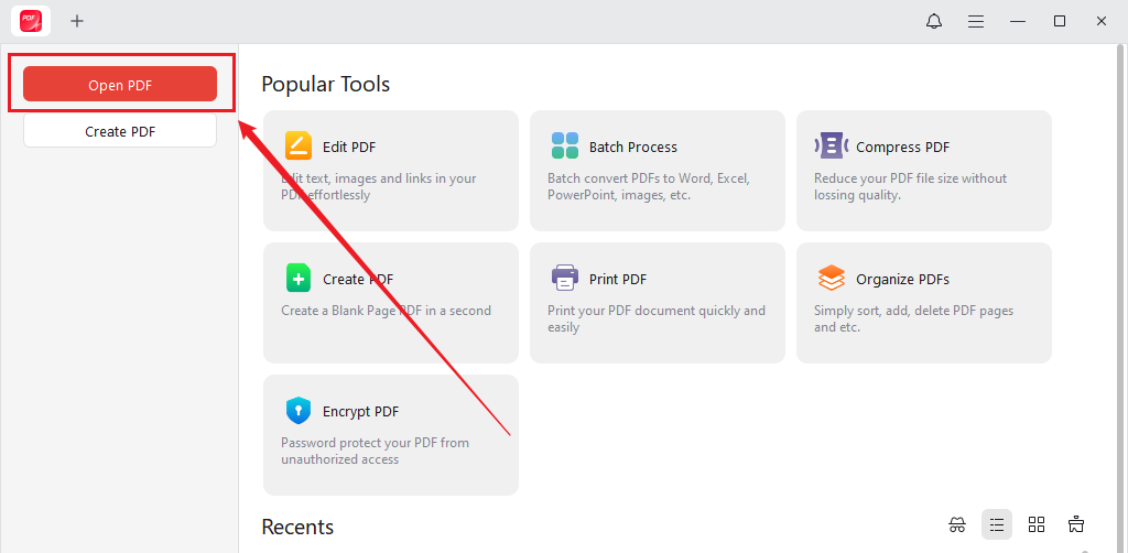 Click Open PDF to open the target PDF in JOPDF