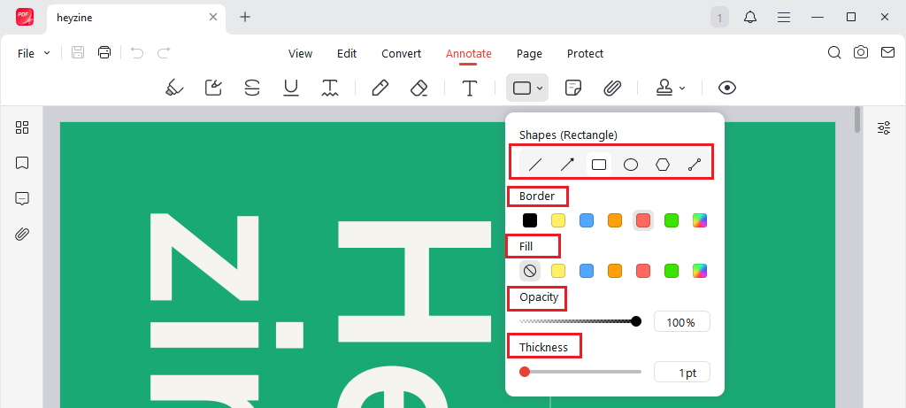 Go to Annotate and click the Shape icon to add a shape to a PDF in JOPDF