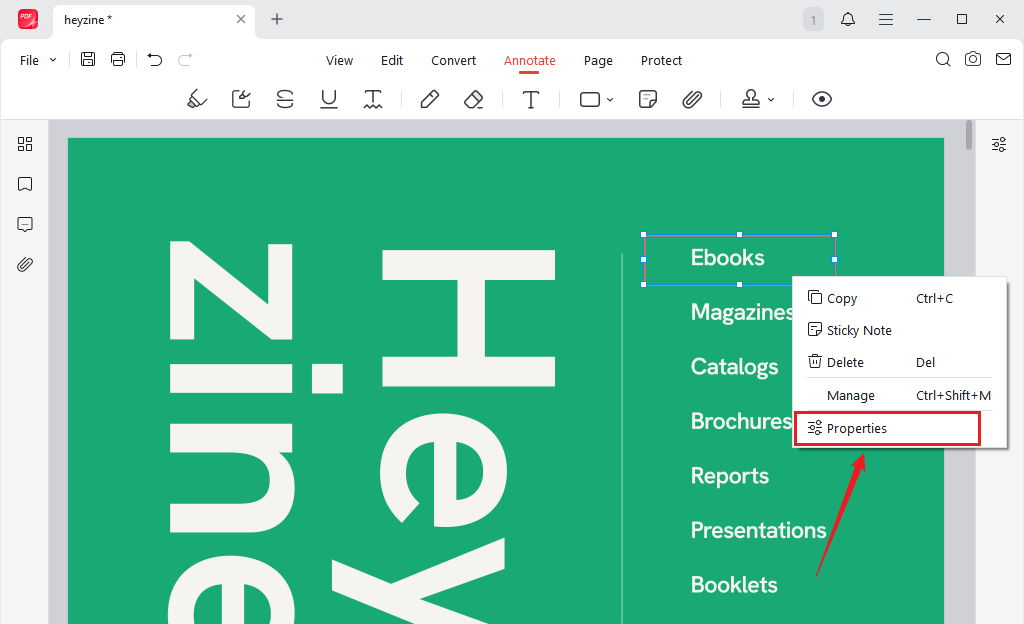 Right-click the shape and select Properties to customize the shape in JOPDF