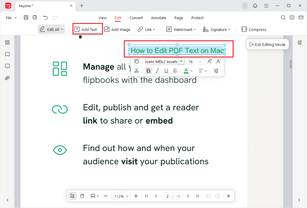 Click Add Text to add new content to the PDF using JOPDF