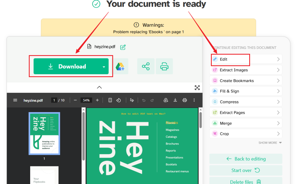 Click Download to save the edited PDF file from Sejda PDF Editor