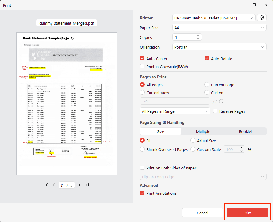 Customize the print settings in JOPDF
