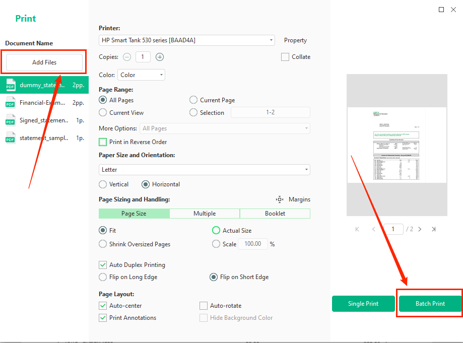 Batch print multiple bank statements in SwifDoo PDF