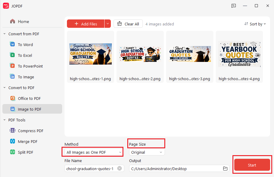 Select All Images as One PDF in JOPDF