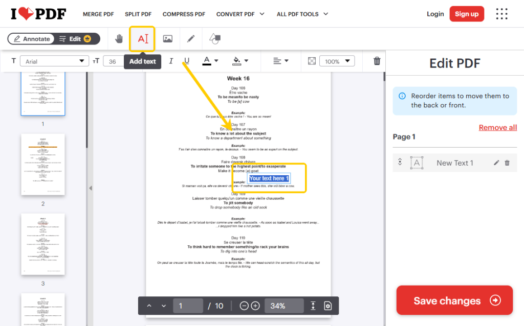 iLovePDF Add Text