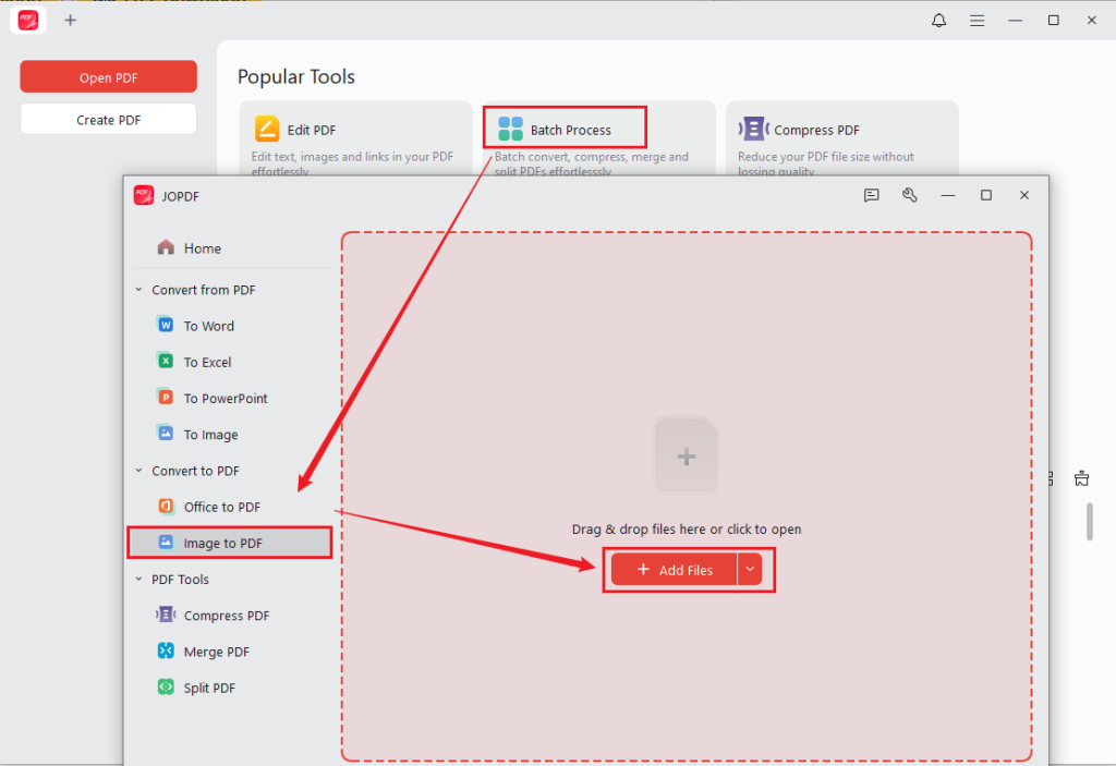 Go to Batch Process > Image to PDF and import the Pearson screenshots into JOPDF
