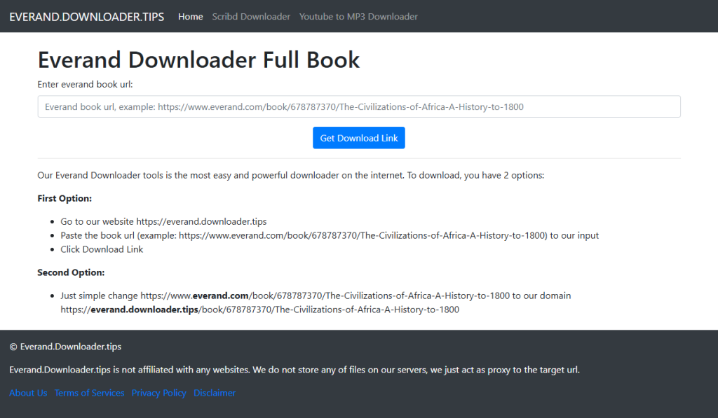 Interface of Everand Downloader.tips