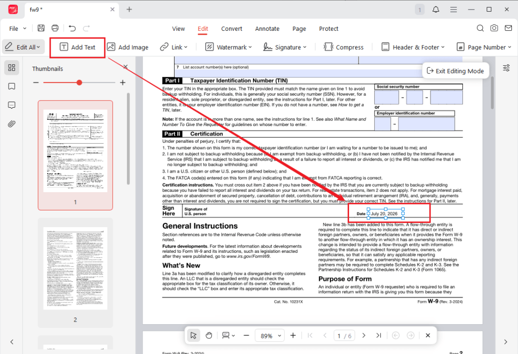 Click Add Text to fill the non-fillable PDF in JOPDF