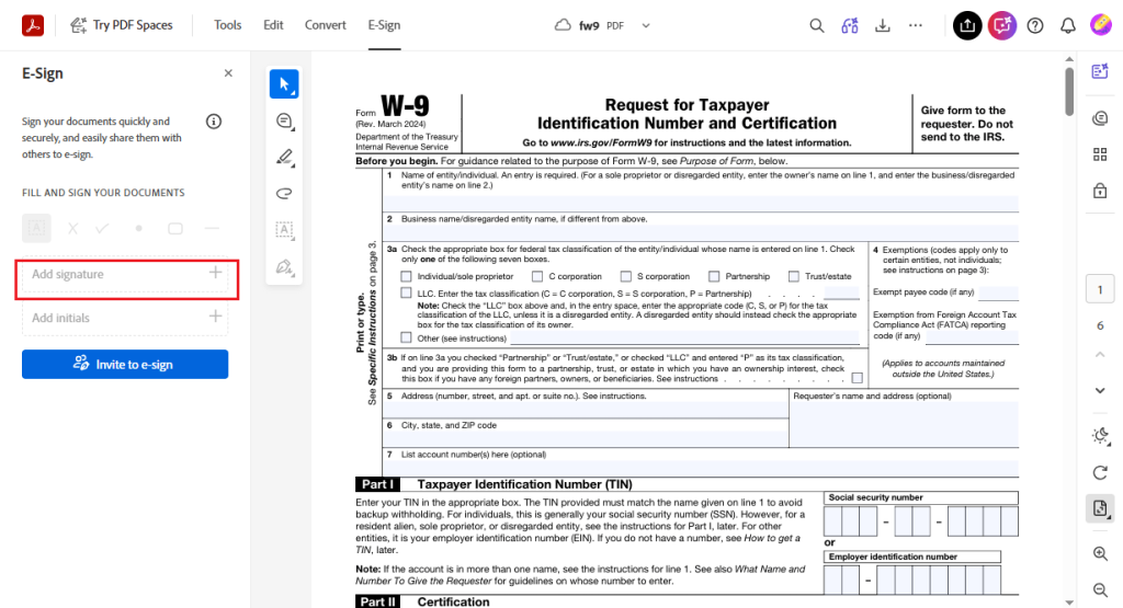Add a signature to the PDF in Adobe Acrobat Online