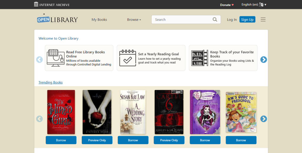 Interface of Open Library