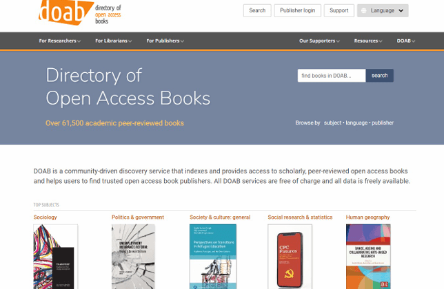 Interface of Directory of Open Access Books