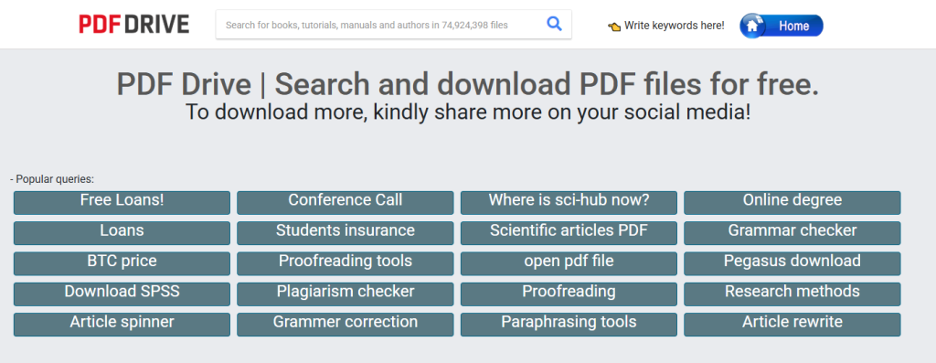 Interface of PDF Drive