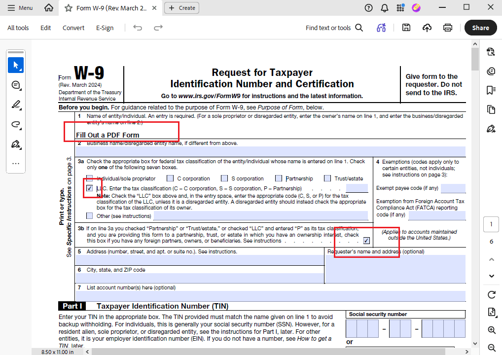 Fill out a PDF form in Adobe Acrobat