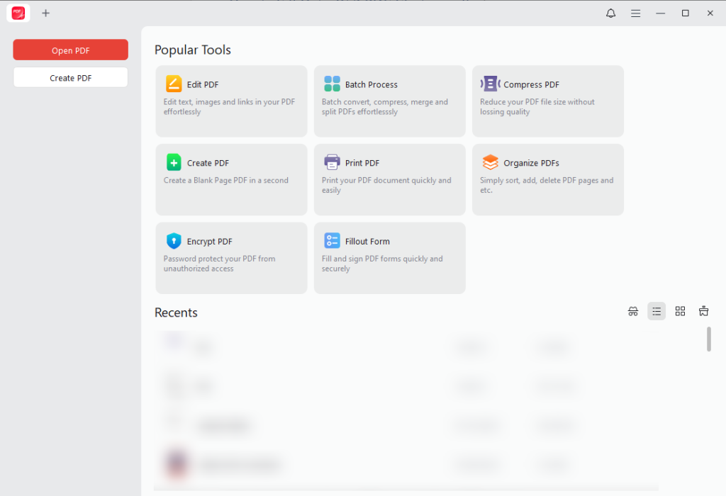 The main interface of JOPDF