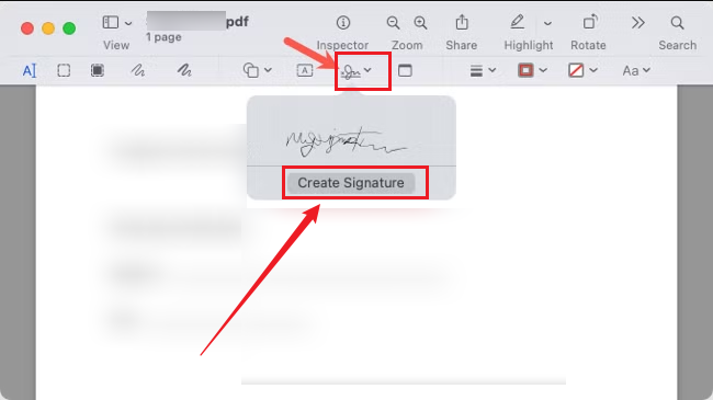 Click Sign and hit Create Signature in Preview