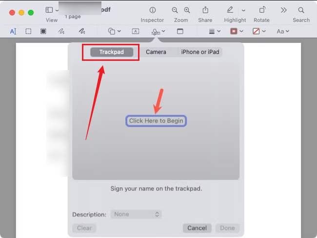 Click Trackpad and follow the prompt to create a signature in Preview
