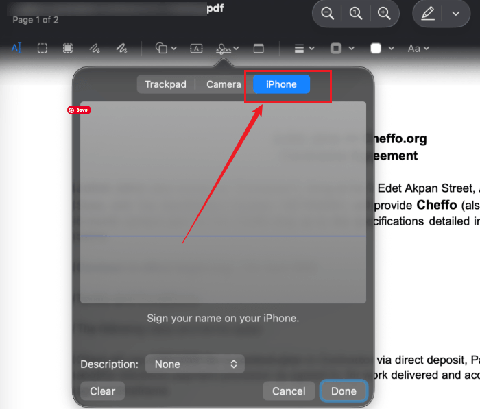 Click iPhone or iPad to sign a PDF using Preview