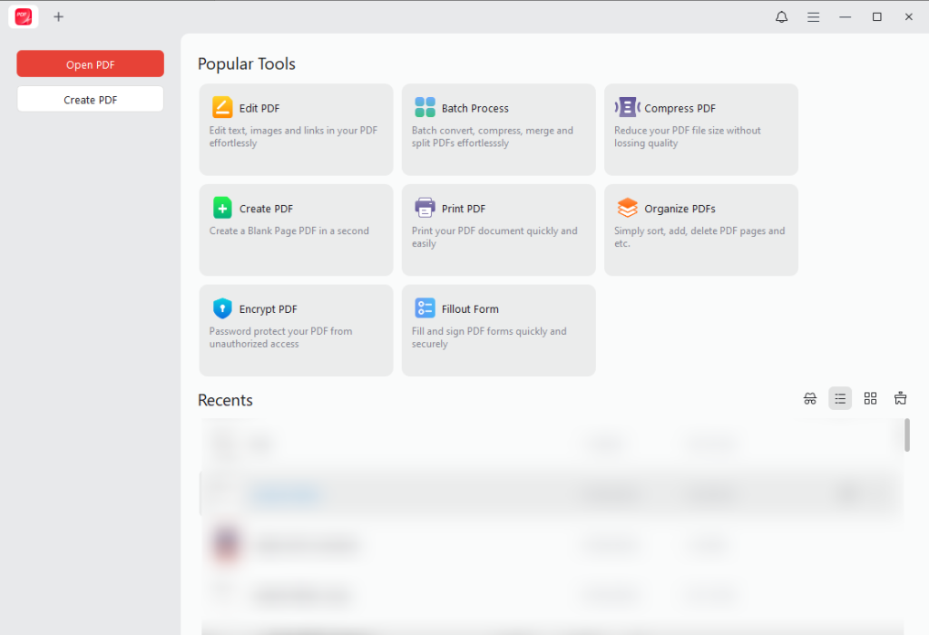 The main interface of JOPDF