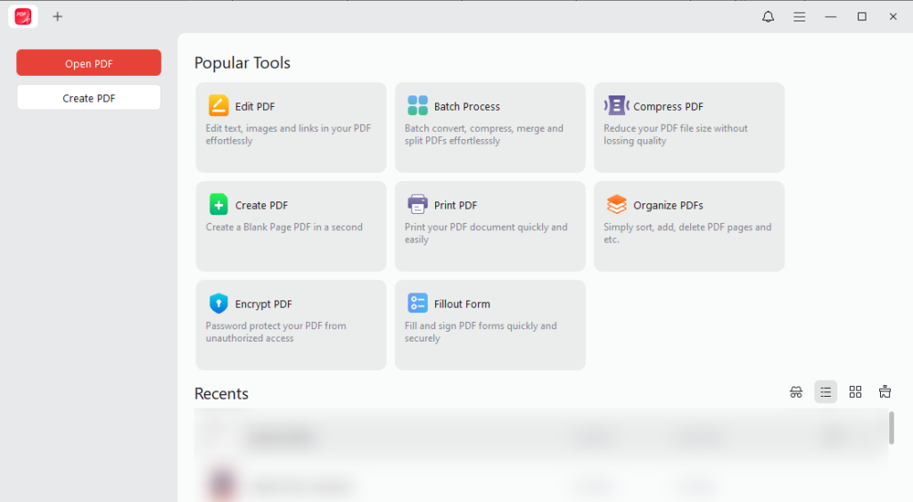 The main interface of JOPDF