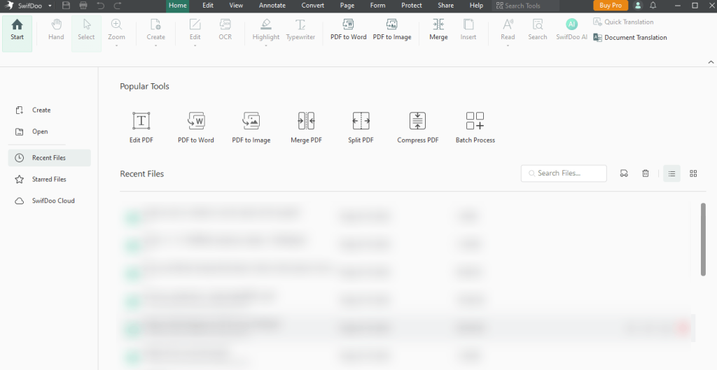 The main interface of SwifDoo PDF