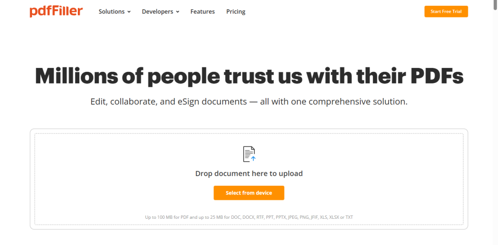 The main interface of pdfFiller