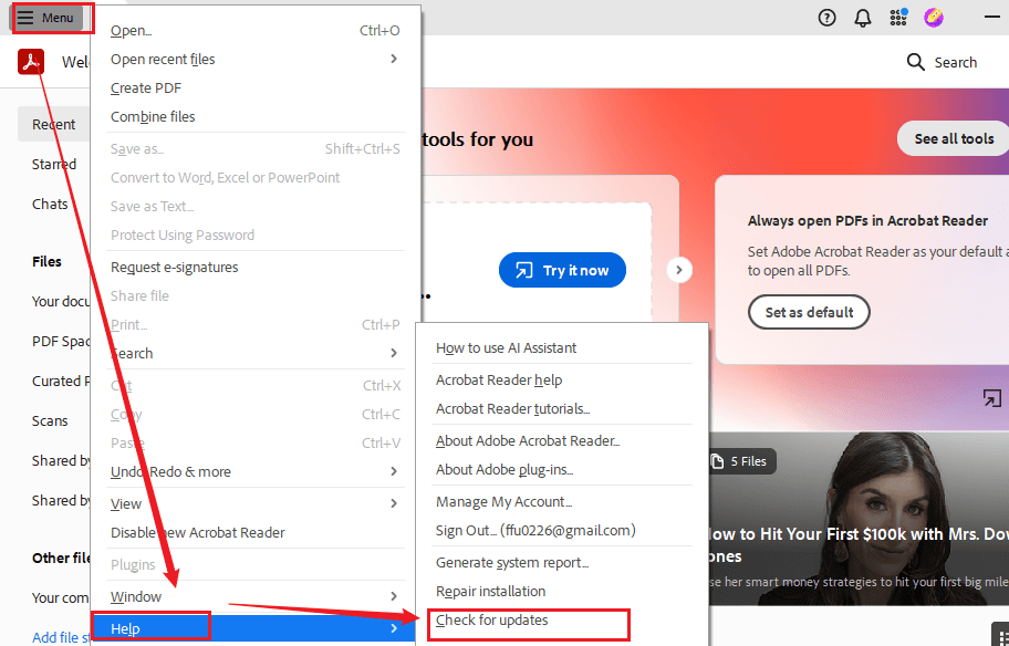Check for updates in Adobe Acrobat