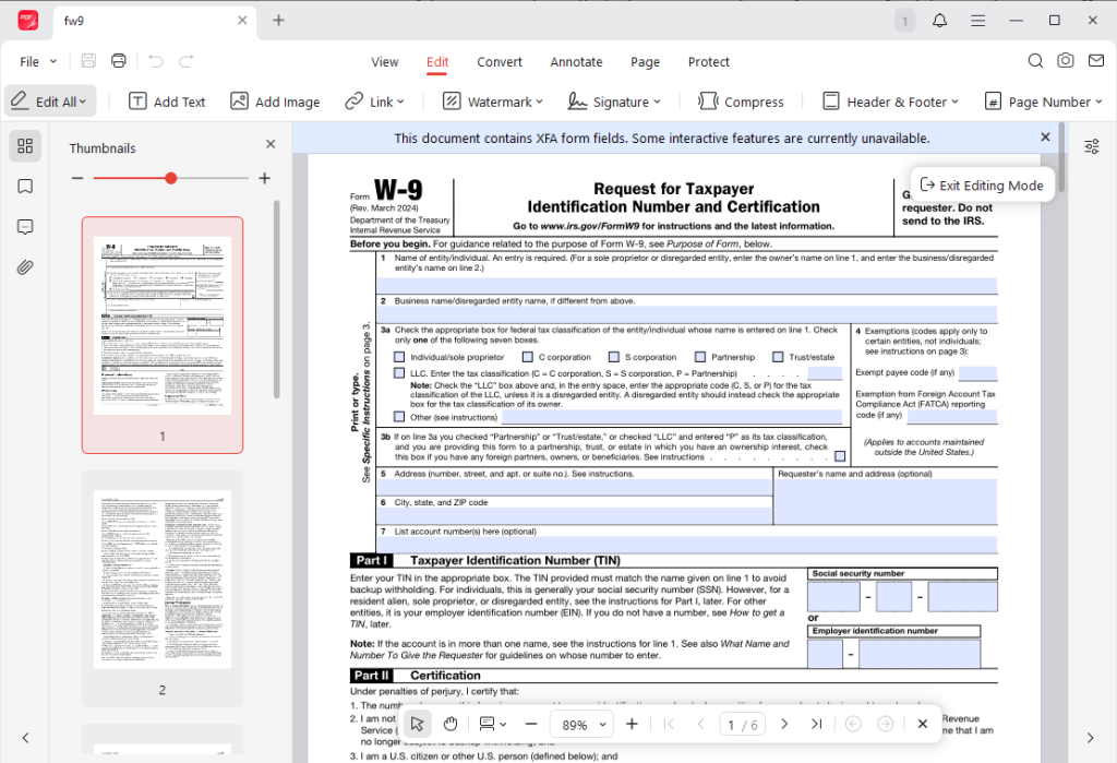 The editing interface of JOPDF
