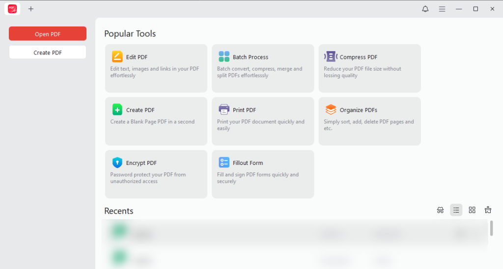 Main interface of JOPDF