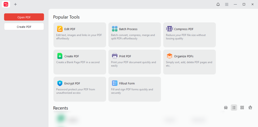Main interface of JOPDF