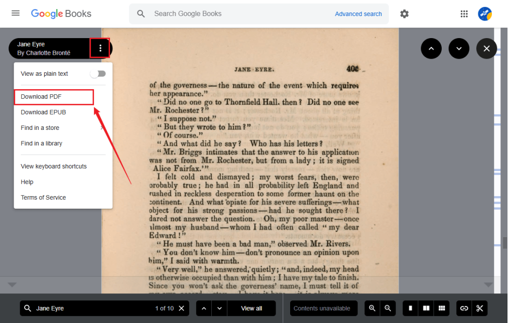 Click the three-dot icon and click Download PDF in Google Books